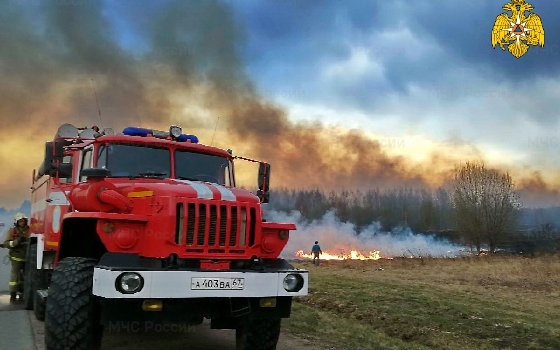 Смоленские пожарные продолжают бороться с весенними палами травы 
