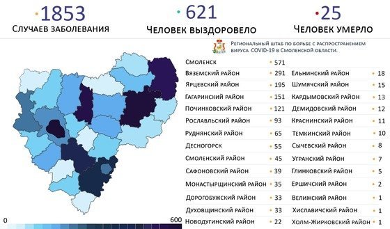 В Смоленской области обновлена карта заражения COVID-19 